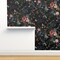 Botanical Faux Woven Texture Boho Floral Black And Pink Wild Flowers Bohemian Dark Custom Pre-pasted Wallpaper by Spoonflower Pre-Pasted Wallpaper 2FT Wide